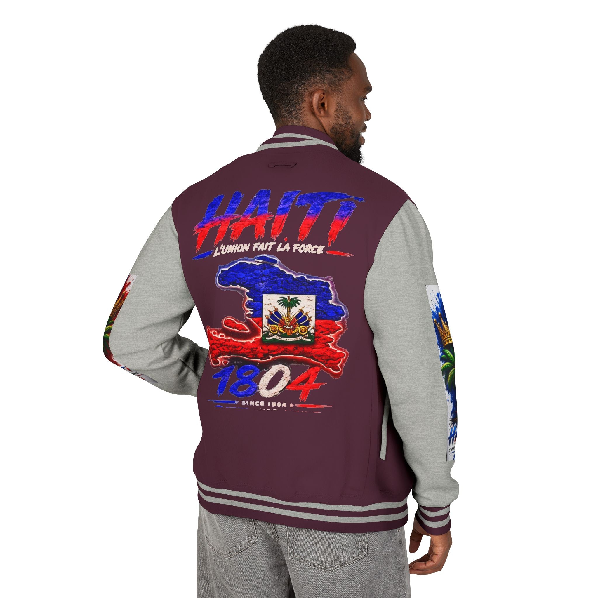 Letterman Jacket — Haiti Map & Flag 1804 Vintage Varsity Jacket