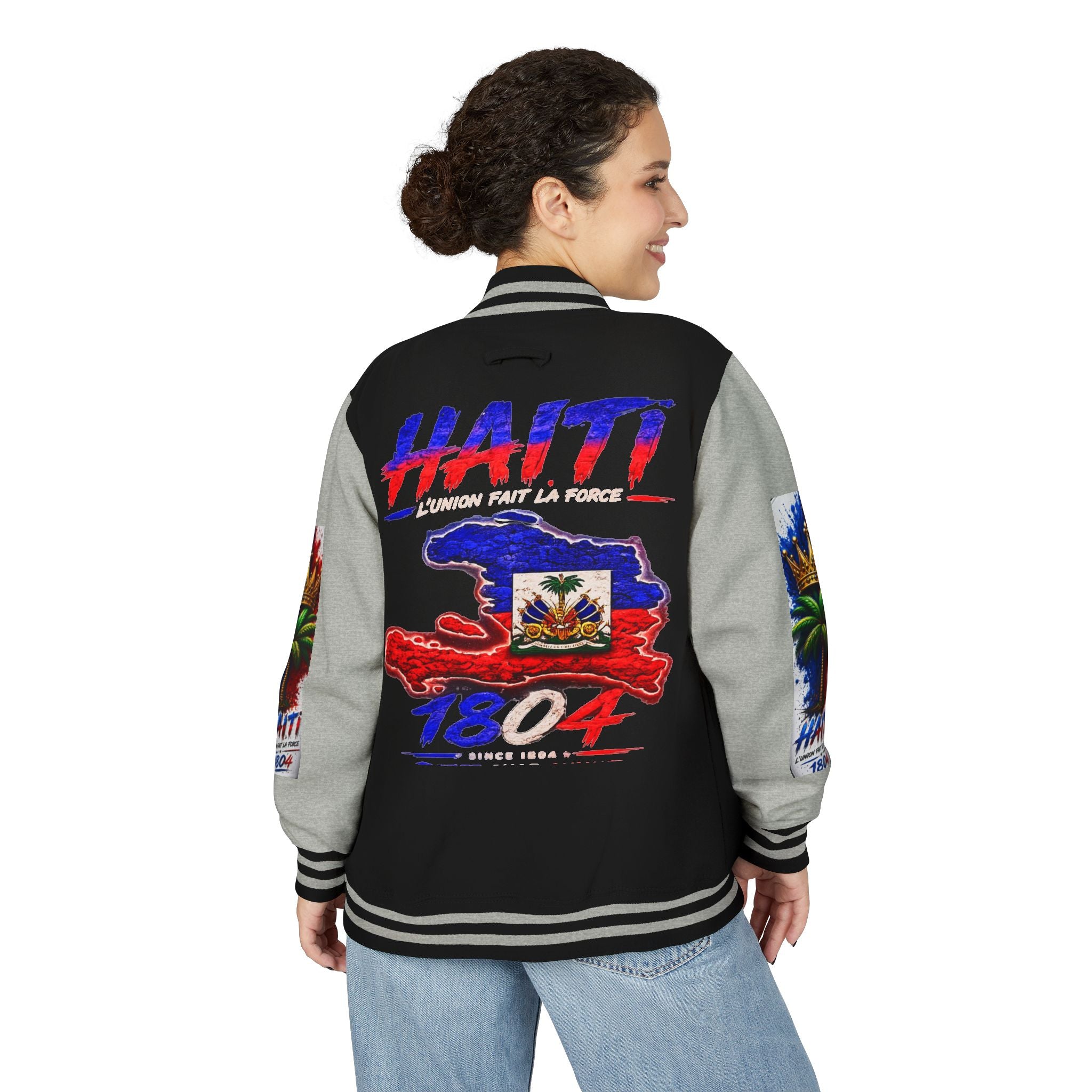 Letterman Jacket — Haiti Map & Flag 1804 Vintage Varsity Jacket