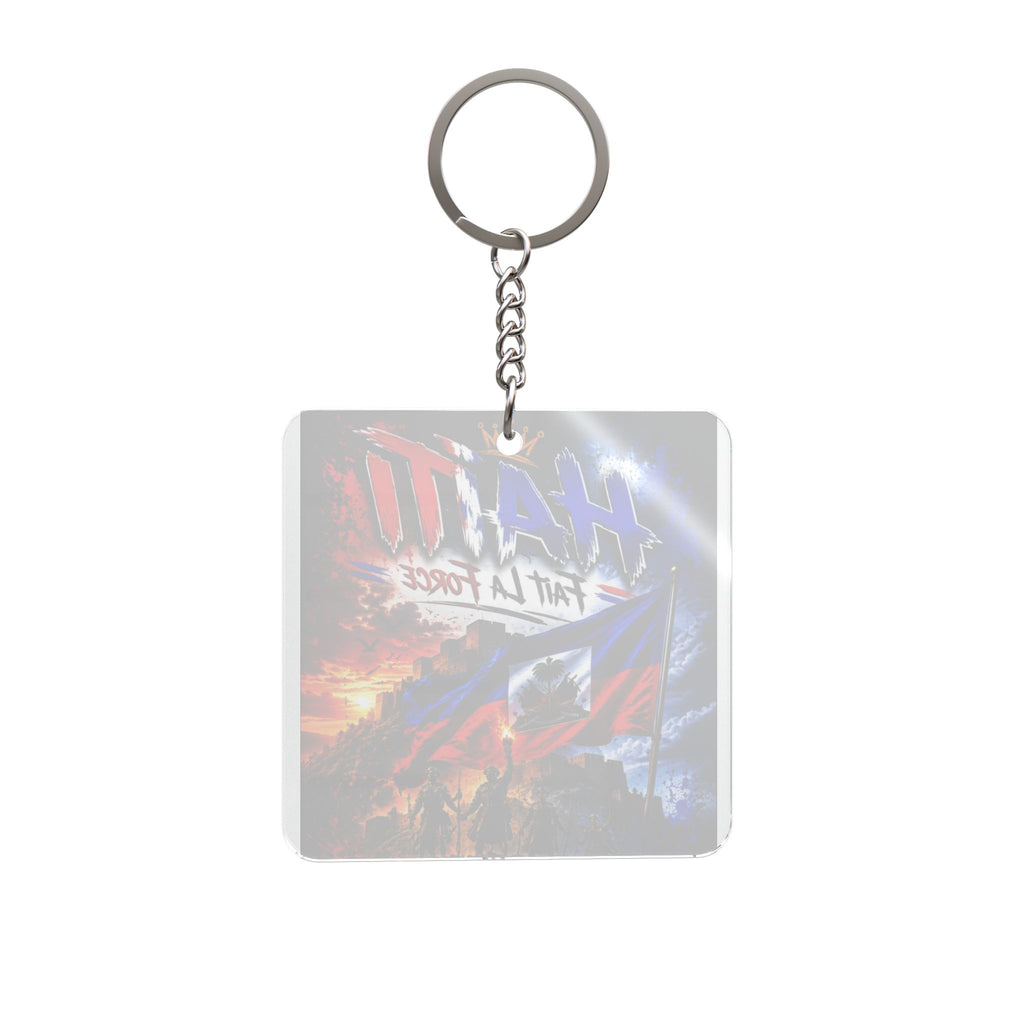 Haiti Fait La Force Square Keychain — Haitian Flag Patriotic Keyring