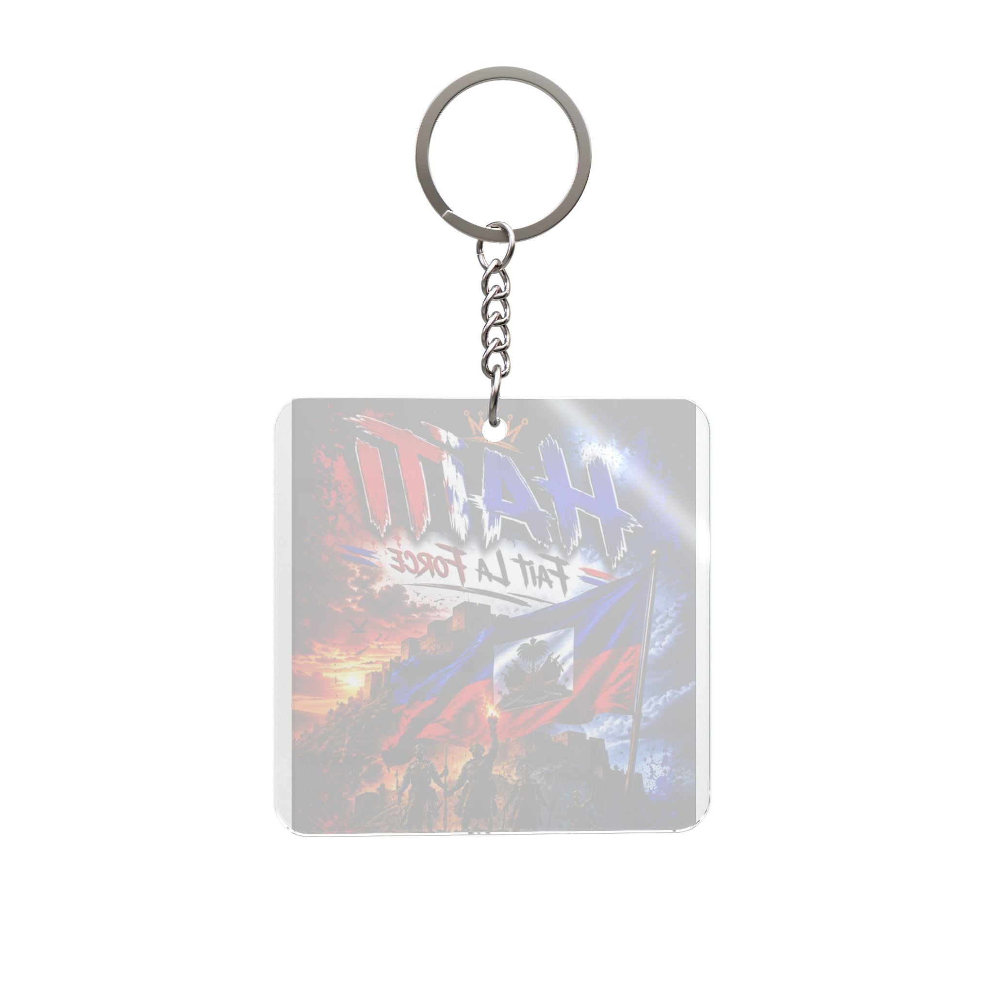 Haiti Fait La Force Square Keychain — Haitian Flag Patriotic Keyring