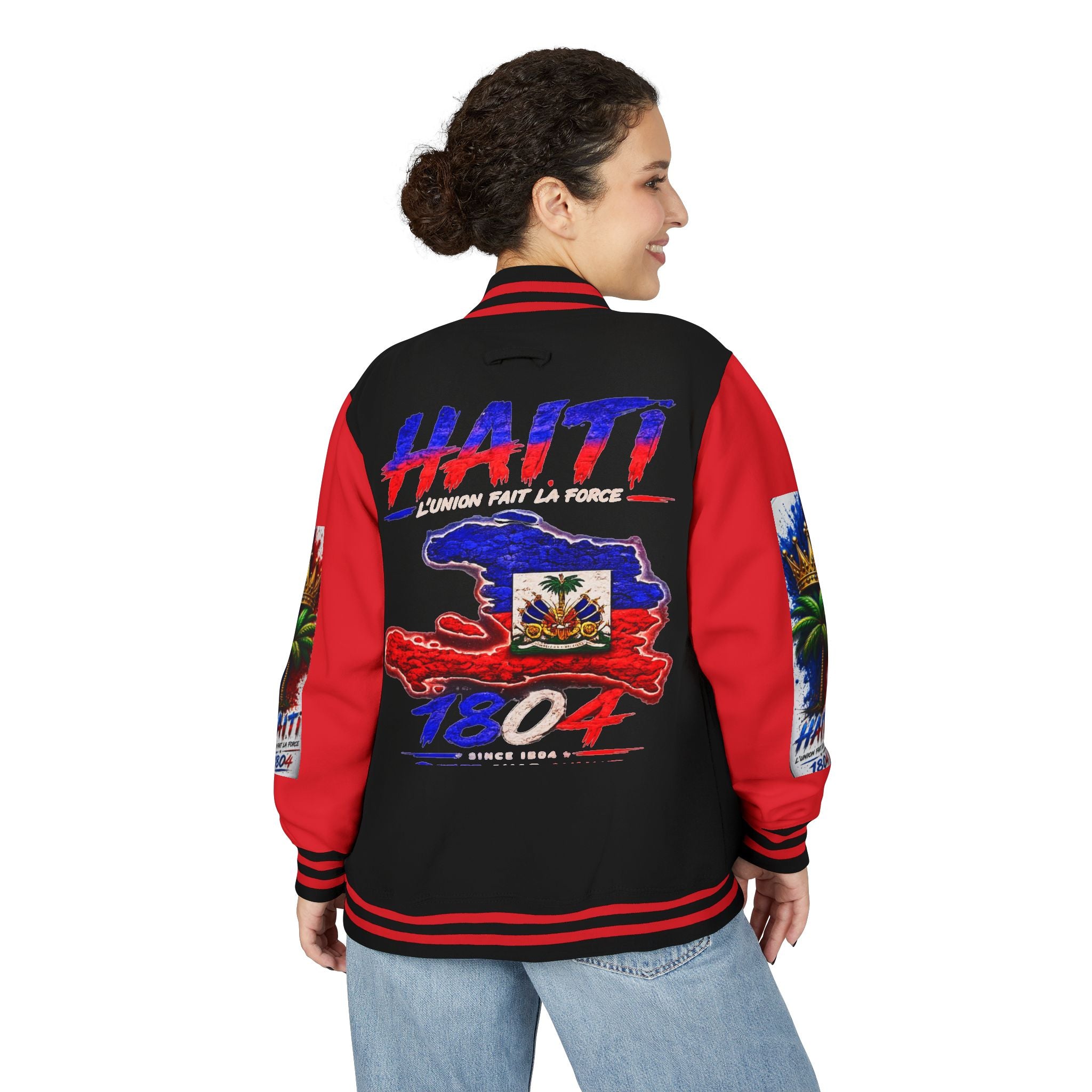 Letterman Jacket — Haiti Map & Flag 1804 Vintage Varsity Jacket
