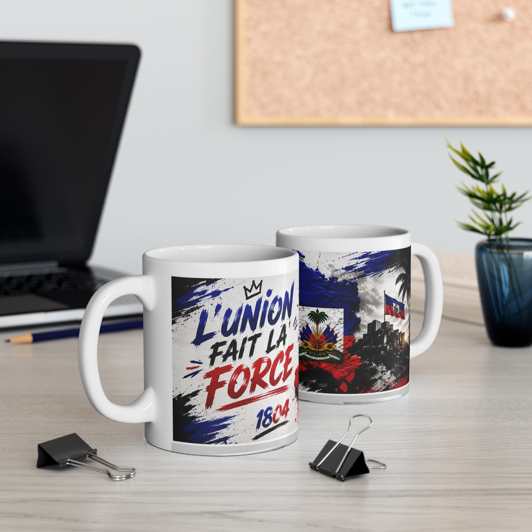 Haiti Flag Coffee Mug – "L'union Fait La Force" Patriotic 11oz Ceramic Mug