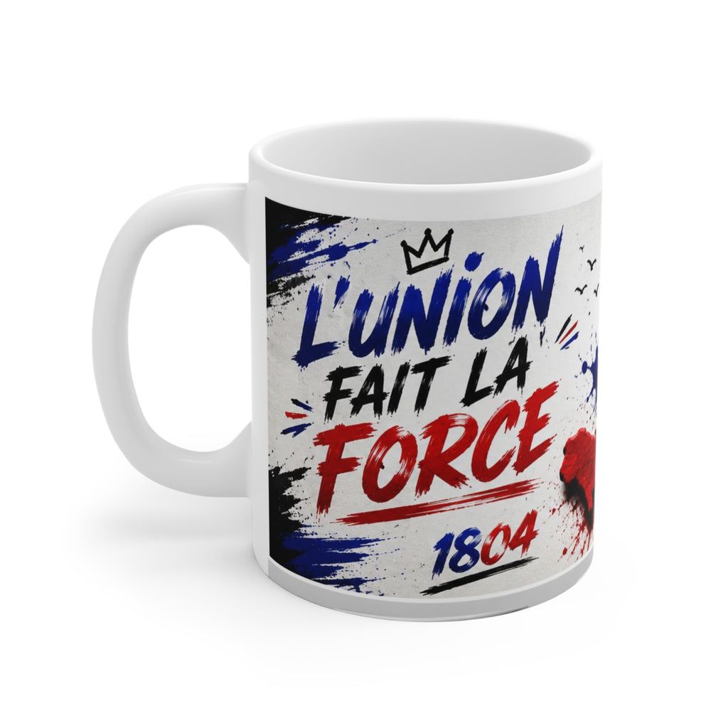 Haiti Flag Coffee Mug – "L'union Fait La Force" Patriotic 11oz Ceramic Mug