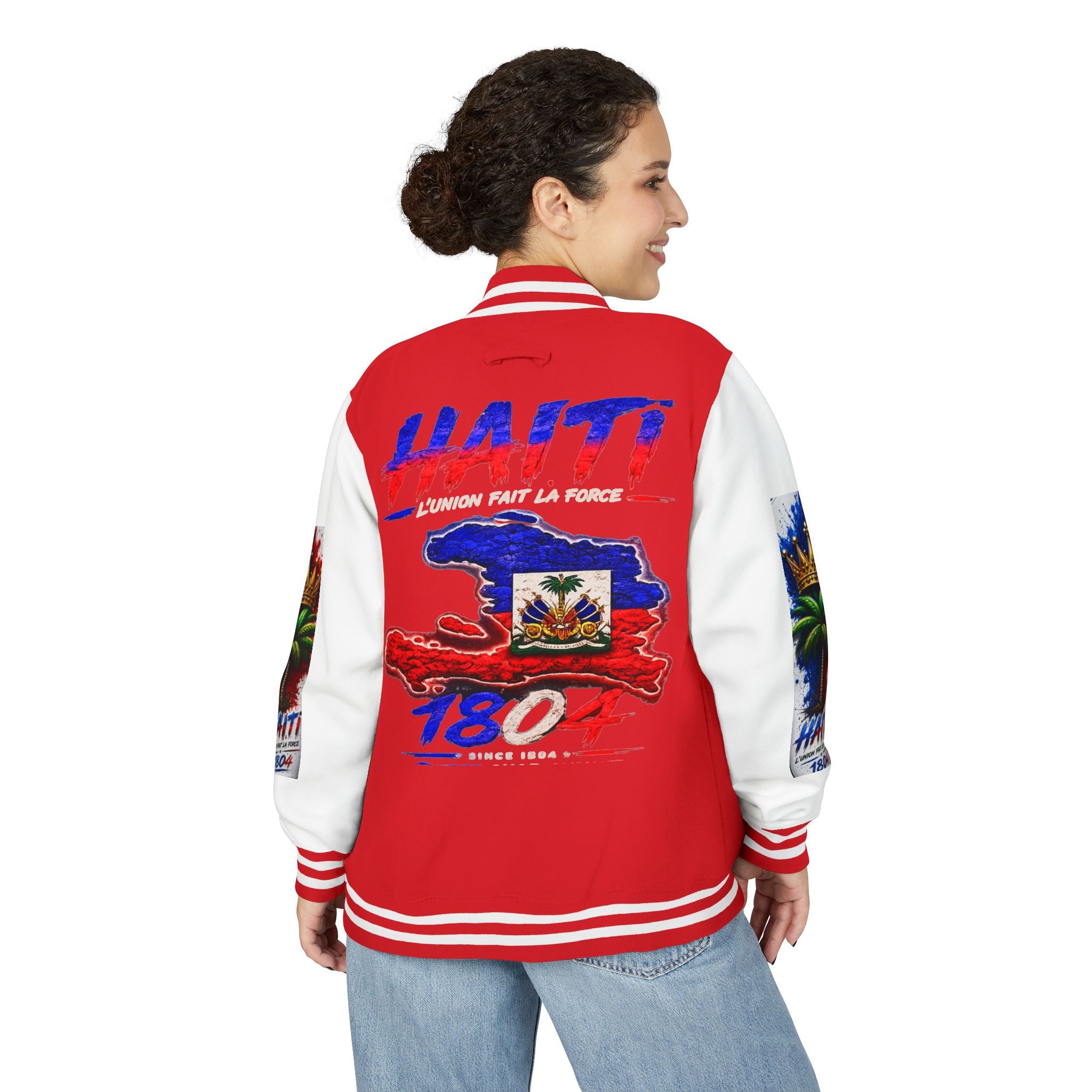 Letterman Jacket — Haiti Map & Flag 1804 Vintage Varsity Jacket