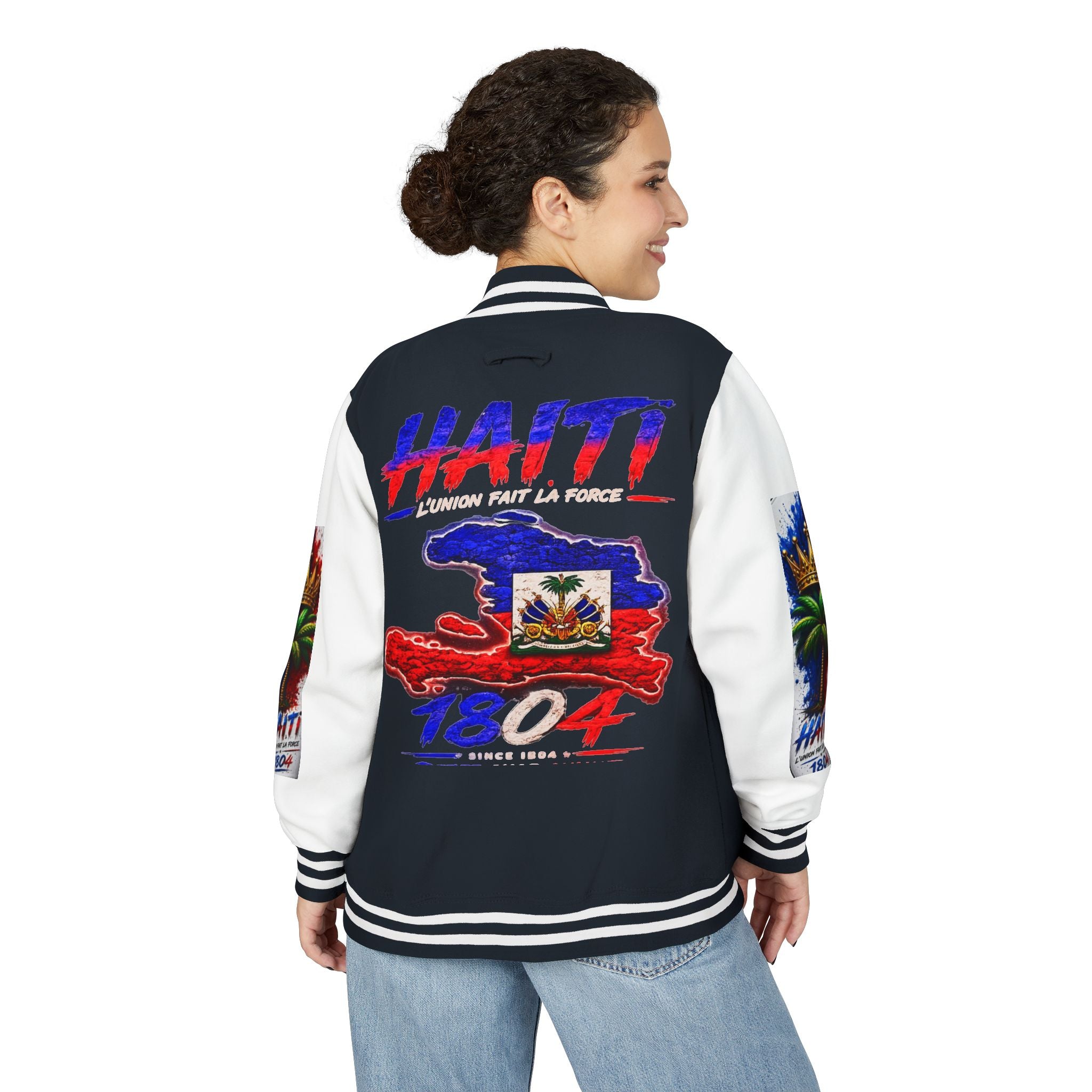 Letterman Jacket — Haiti Map & Flag 1804 Vintage Varsity Jacket