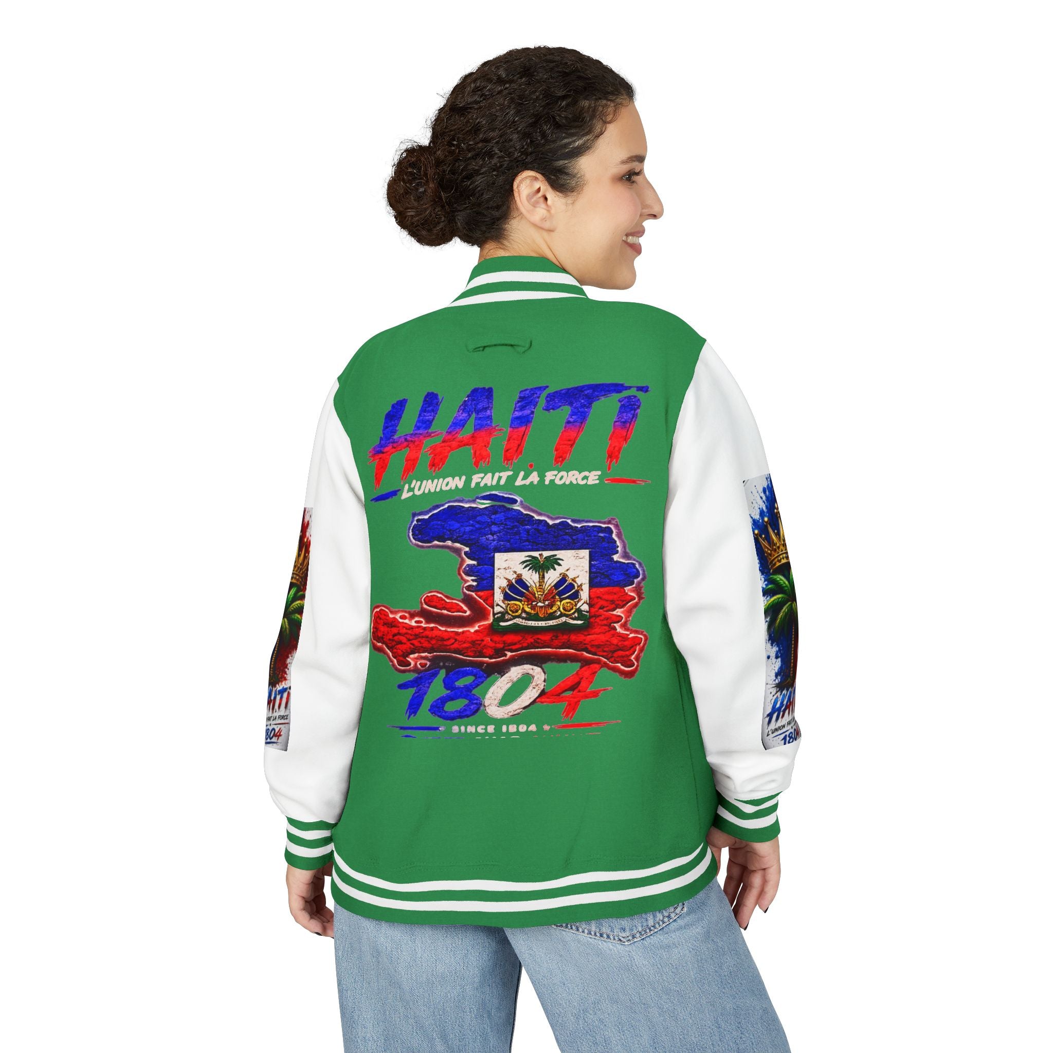 Letterman Jacket — Haiti Map & Flag 1804 Vintage Varsity Jacket