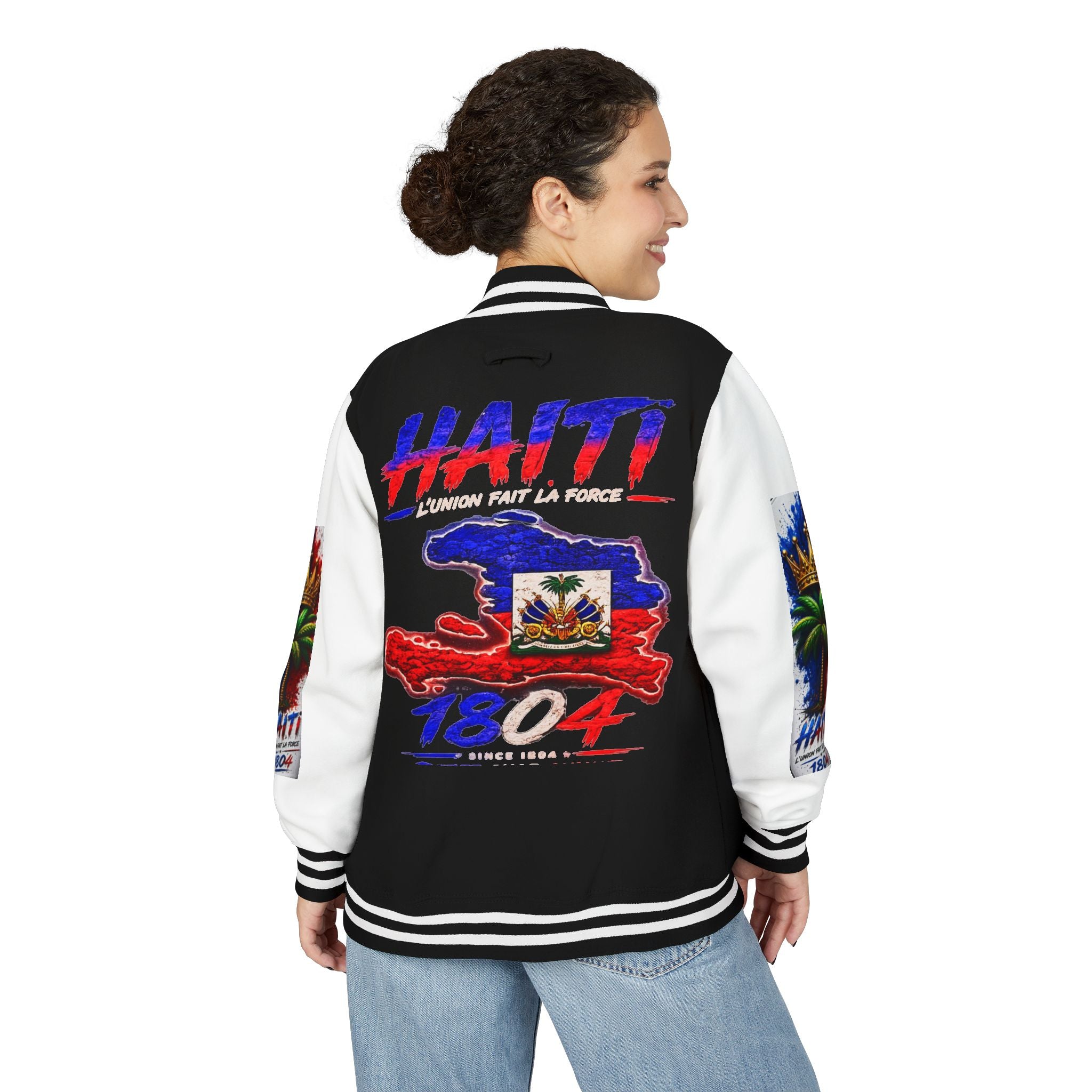 Letterman Jacket — Haiti Map & Flag 1804 Vintage Varsity Jacket